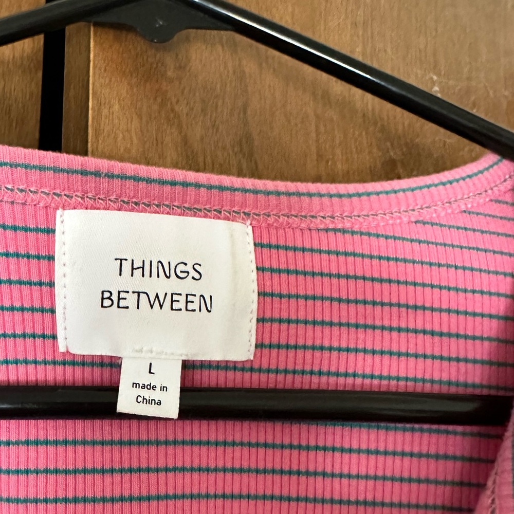 Things Between Cotton Striped Pink Button-Up Wome… - image 2